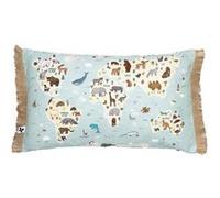 EXPLORE - Coussin Déhoussable à Franges 30x50cm Coton Motif Monde -