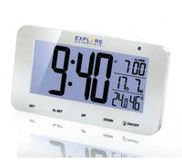 Explore Scientific RDC1004 Horloge Radio-contrôlée de Bureau avec écran rétroéclairé à LED Blanc, Alarme & Snooze, Blanc, avec Piles