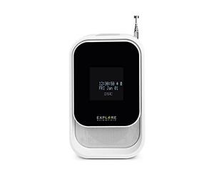 Explore Scientific BCR2001 Radio-réveil Haut-Parleur avec Fonction Dab+, Bluetooth, Prise USB, Batterie Rechargeable, Blanc