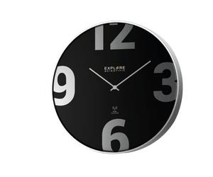Explore Scientific RAC1002 Horloge Murale diamètre 25 cm, radiocommandée, Mouvement précis, Pas Besoin de réglage, Design Contemporain, Chic, métal, Noir