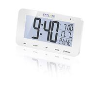 Explore Scientific RDC1004 Horloge Radio-contrôlée de Bureau avec écran rétroéclairé à LED Blanc, Alarme & Snooze, Blanc, avec Piles