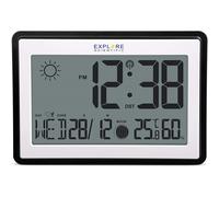 Explore Scientific RDC8002CM3000 Horloge Murale ou de Table Radio-contrôlée, Phases lunaires, température intérieure et humidité, Crochet pour Mur et Support de Bureau, Noir