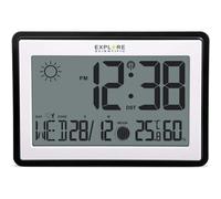 Explore Scientific RDC8002CM3000 Horloge Murale ou de Table Radio-contrôlée, Phases lunaires, température intérieure et humidité, Crochet pour Mur et Support de Bureau, Noir