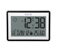 Explore Scientific RDC8002CM3000 Horloge Murale ou de Table Radio-contrôlée, Phases lunaires, température intérieure et humidité, Crochet pour Mur et Support de Bureau, Noir