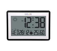 Explore Scientific RDC8002CM3000 Horloge Murale ou de Table Radio-contrôlée, Phases lunaires, température intérieure et humidité, Crochet pour Mur et Support de Bureau, Noir