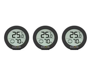 Explore Scientific WSH0008 Mini thermomètre hygromètre avec indicateur de confort, 3 packs, écran LCD, température, humidité, taille réduite, noir