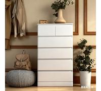 Explorinox Commode Blanche 6 Tiroirs, Commode Chambre Moderne en Bois avec Grande Capacité, Chiffonnier Pratique pour Rangement dans la Chambre Adulte