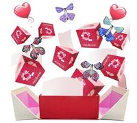 Explosion-cadeau surprise pour de l'argent, coffret cadeau d'explosion pop-up pliant avec 12 boîtes de rebond & 4 papillon, boîte cadeau en espèces à enveloppe rouge peut mettre en argent pour les ca
