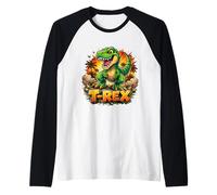 Explosion de Dinosaure de Dessin animé Tyrannosaure Rex pour Enfants Manche Raglan