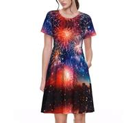 Explosion Feu d'artifice 3D Robe d'été élégante pour femme, fluide, manches courtes, avec poches latérales, noir, Taille 3XL