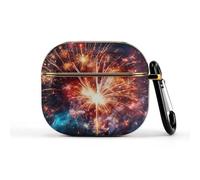 Explosion Firework Coque pour écouteurs sans fil ultra légers de 3e génération - Coque de protection complète contre les chutes avec porte-clés - Jolie coque rigide de protection avant à DEL visible