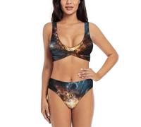 Explosion of The Earth Maillot de bain bikini imprimé pour femme, noir, Taille S