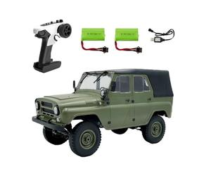 ExploTex Crawler tout-terrain RC 1/12 2,4 GHz UAZ-469 WPL C94 4WD avec direction réaliste, deux batteries, un pare-brise pliable et une tente de toit amovible (vert/RTR)