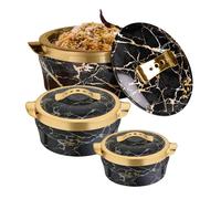 Export Store Lot de 3 cocottes isothermes avec poignées dorées en acier inoxydable sans BPA, double paroi, idéales pour Roti, Chapati, et plus encore Noir