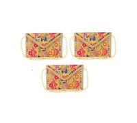 EXPORT STORE Pochette Jaipuri Rajasthani faite à la main avec broderie miroir pour femmes et filles - 22 x 16 cm, Crème, Pack of 3