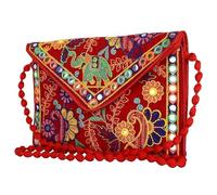 EXPORT STORE Pochette Jaipuri Rajasthani faite à la main avec broderie miroir pour femmes et filles - 22 x 16 cm, Rouge, Pack of 1