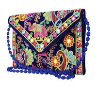 EXPORT STORE Pochette Jaipuri Rajasthani faite à la main avec broderie miroir pour femmes et filles - 22 x 16 cm, Bleu, Pack of 1