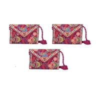 EXPORT STORE Pochette Jaipuri Rajasthani faite à la main avec broderie miroir pour femmes et filles - 22 x 16 cm, rose, Pack of 3