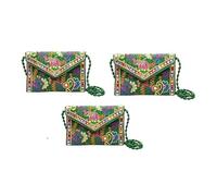 EXPORT STORE Pochette Jaipuri Rajasthani faite à la main avec broderie miroir pour femmes et filles - 22 x 16 cm, vert, Pack of 2