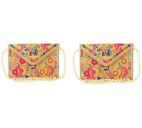 EXPORT STORE Pochette Jaipuri Rajasthani faite à la main avec broderie miroir pour femmes et filles - 22 x 16 cm, crème, Pack of 1