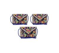 EXPORT STORE Pochette Jaipuri Rajasthani faite à la main avec broderie miroir pour femmes et filles - 22 x 16 cm, bleu, Pack of 2