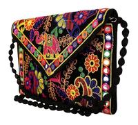 EXPORT STORE Pochette Jaipuri Rajasthani faite à la main avec broderie miroir pour femmes et filles - 22 x 16 cm, noir, Pack of 1