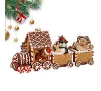 Exposition de Noël de train-caisson en pain d'épice de la résine synthétique, décoration de pain d'épice dans un style vintage | Figures de traction décoratives pour la cheminée, table de placard, déc