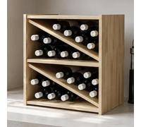 Expovinalia Casier à vin en bois pour 24 bouteilles - Pin massif couleur chêne clair, déjà monté, prêt à l'emploi - Support de vin pour cuisine, salon et cave - 48 x 50 x 35 cm