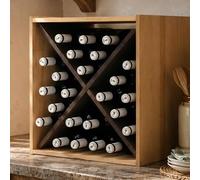 Expovinalia Casier à vin en bois pour 24 bouteilles - Pin massif couleur chêne clair et noyer, déjà monté, prêt à l'emploi - Support de vin pour cuisine, salon et cave - 48 x 50 x 35 cm