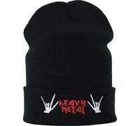 EXPRESS-STICKEREI Bonnet avec Broderie Heavy Metal - Chaud Hiver Extensible et Doux à Revers - Unisexe