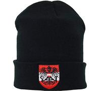 EXPRESS-STICKEREI Bonnet tricoté: Autriche - Écusson de l'État de l'Autriche Bonnet d'hiver Chaud en Laine Unisexe Bonnet de Travail Long Beanie Cap Tricot Fin Logo brodé