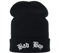 EXPRESS-STICKEREI Bonnet tricoté Bad Boy - Chaud - En laine - Unisexe - Pour homme et femme - Bonnet de marin - Bonnet de travail - Tricot fin avec inscription - Taille unique - Streetwear, Noir/gris,