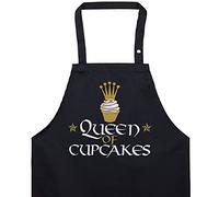 EXPRESS-STICKEREI Tablier brodé avec la citation QUEEN OF CUPCAKES pour dames. Ajustable pour Oma/Mama, avec une poche pour la reine des gâteaux