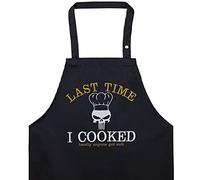 EXPRESS-STICKEREI Tablier cuisine homme avec le message amusant Last Time I COOKED hardly anyone got sick Ajustable, parfait pour les grillmasters et les fans de cuisine. Idéal en cadeau
