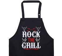 EXPRESS-STICKEREI Tablier cuisine homme rock: ROCK THE GRILL Ajustable avec poche, cadeau pour les amateurs de grillades