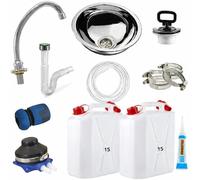 Express Water, kit de fabrication d'évier autonome, portable, indépendant, pompe à pied avec réservoirs de 15 litres, évier en inox et robinet chromé.
