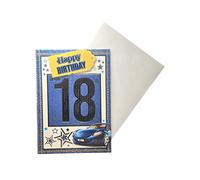 Express Yourself Carte d'anniversaire pour homme de 18 ans avec enveloppe Motif voiture fantaisie sur police bleue