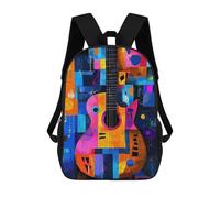 Expressionist Geometry Guitar - Vibrant Abstract Music Art Sac À Dos Scolaire Imprimé En 3D, Sac À Dos Décontracté Pour Enfants, Sac D'école Imprimé En 3D Pour Garçons, Primaire Et Collège 17inch