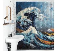Expressionist The Great Wave - Bold Contemporary Art Reinterpretation Ensemble De Décoration De Salle De Bain Moderne En Tissu Imperméable Et Résistant À Séchage Rapide Pour Baignoires De Cabine 56.30