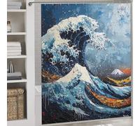Expressionist The Great Wave - Bold Contemporary Art Reinterpretation Rideaux De Douche Décoratifs À Séchage Rapide, Imperméables Et Résistants, Anti-moisissures, Pour Salle De Bain Ou Dortoir 69.69x7