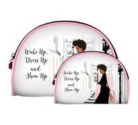 Expressions afro-amricaines - Cadeaux de fte des mres pour maman Ensemble de 2 trousses de maquillage Wake Up Dress Up and Show Up 9 x 6,5/7,5