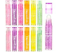 EXPRESSIONS Lot de 12 gloss à lèvres roll-on avec poignée Marabout et étui de transport - Saveurs fruitées assorties | Maquillage à lèvres brillant non toxique pour les enfants | Coffret cadeau