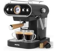 Petra PT5108VDEEU7 Machine à Expresso 3 en 1, Sans BPA 1.2L Cafetière Espresso avec Buse Vapeur, Compatible avec les Capsules 30/54mm & Café Moulu, Pression Italienne 19 Bars, 1050W, Noir/Acier