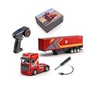 ExPrismarx Modèle de camion conteneur télécommandé, échelle 1/64, 2,4 GHz 4 roues motrices, direction proportionnelle avec contrôle indépendant de la remorque, mode croisière, vitesses à 3 vitesses