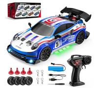 ExPrismarx Voiture de dérive télécommandée, 1:24 2,4 G à vitesse variable avec lumières LED et barrières de circulation, cadeau de véhicule pour adultes et adolescents