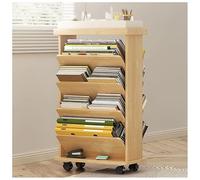 exproyzk Bibliothèque roulante Bibliothèque Double Face en Bambou sur roulettes, Organiseur de Livres Compact et Mobile, Chariot de Rangement pour bibliothèque(Natural)