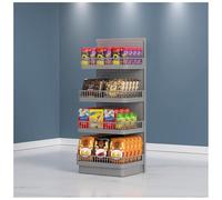 exproyzk Étagère de présentation à 4 Niveaux, Grand présentoir à Snacks, Présentoir à Frites avec étagères de Rangement, Organisateur de rayonnages pour Magasin(Zwart)
