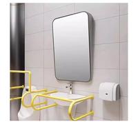 exproyzk Miroir Mural inclinable Fixe, Miroir de courtoisie rectangulaire inclinable Miroir Mural de Salle de Bain Cadre en Acier Inoxydable aux Angles arrondis(76x46cm)