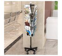 exproyzk Porte-revues Rotatif en Fil métallique, présentoir métallique avec 27 Compartiments, Organiseur à roulettes, Finition thermolaquée, 5 roulettes