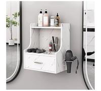 exproyzk Poste de Coiffure Mural, Table de barbier avec 1 tiroir et 1 Support pour sèche-Cheveux, équipement pour Salon de beauté(White#B)
